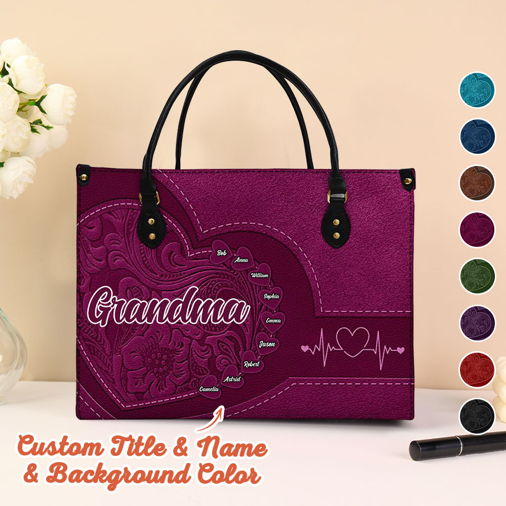 Personalized Leather Bag with Name Retro Large Tote Bag Mother's Day Gifts for Grandma Mom