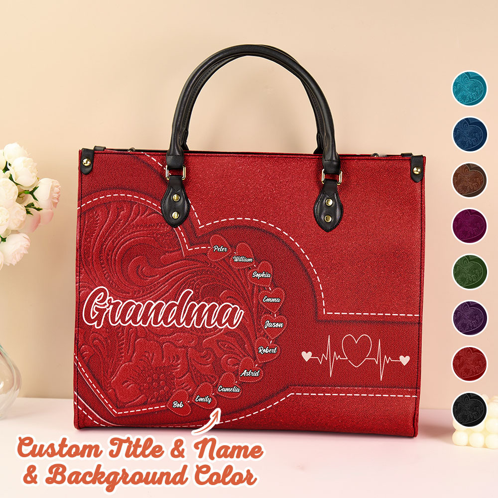 Personalized Leather Bag with Name Retro Large Tote Bag Mother's Day Gifts for Grandma Mom