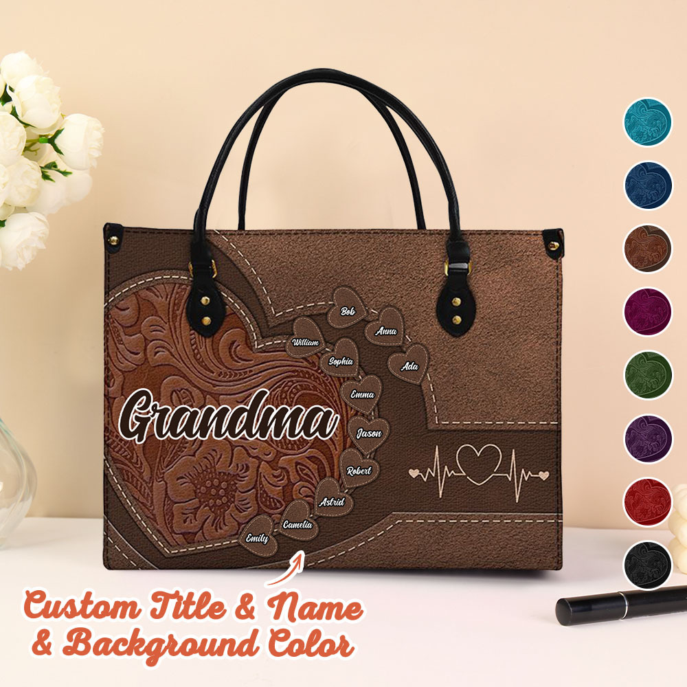 Personalized Leather Bag with Name Retro Large Tote Bag Mother's Day Gifts for Grandma Mom