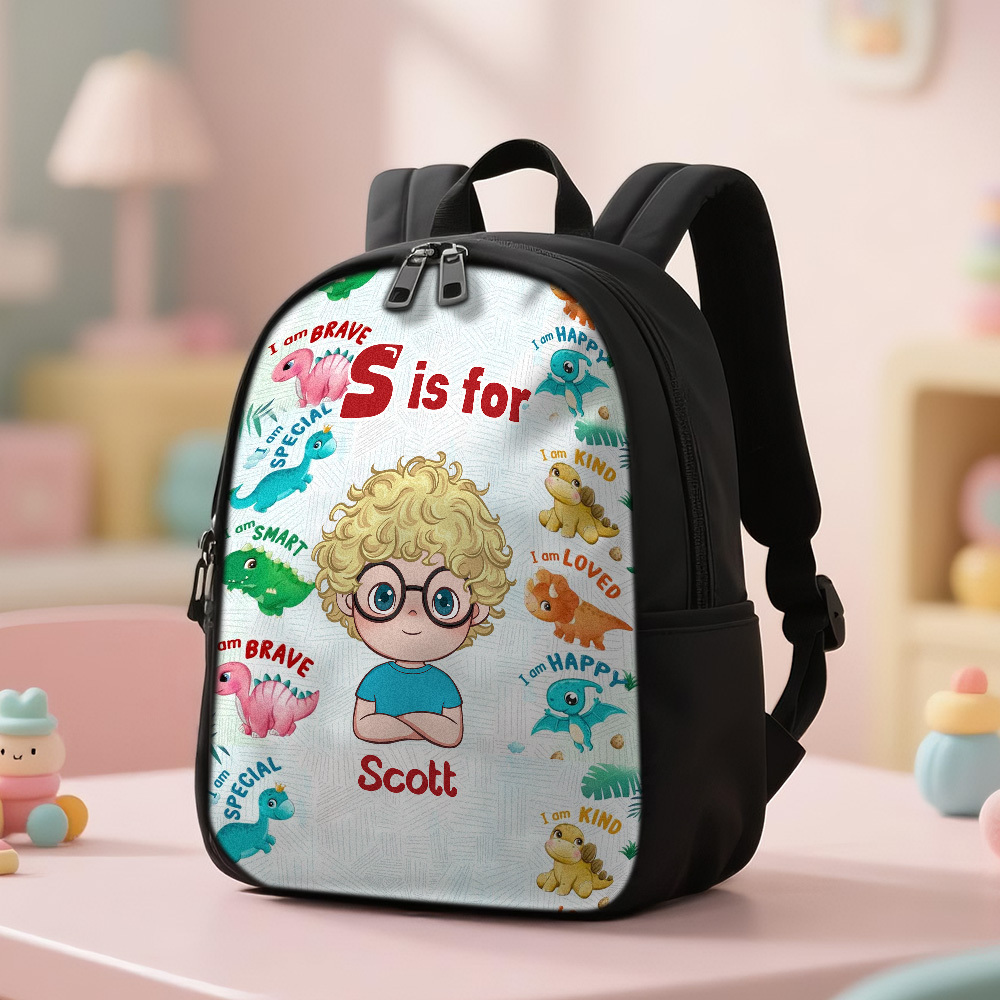 Personalized Backpack with Kid's Name DIY Cartoon Character School Bag 12inch Trendy Birthday Gift for Children, Toddlers & Preschool Boys and Girls - 