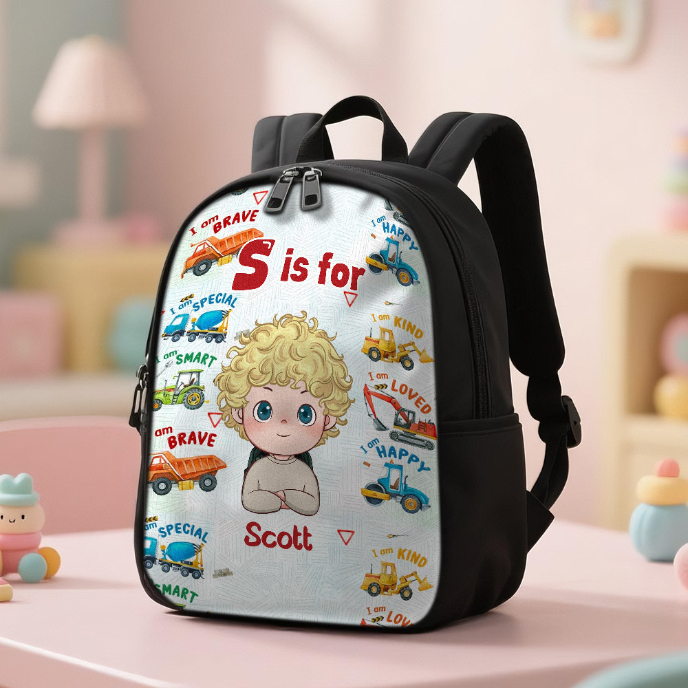 Personalized Backpack with Kid's Name DIY Cartoon Character School Bag 12inch Trendy Birthday Gift for Children, Toddlers & Preschool Boys and Girls - 