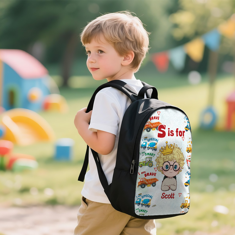 Personalized Backpack with Kid's Name DIY Cartoon Character School Bag 12inch Trendy Birthday Gift for Children, Toddlers & Preschool Boys and Girls - 