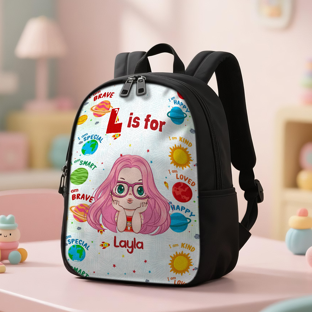 Personalized Backpack with Kid's Name DIY Cartoon Character School Bag 12inch Trendy Birthday Gift for Children, Toddlers & Preschool Boys and Girls - 