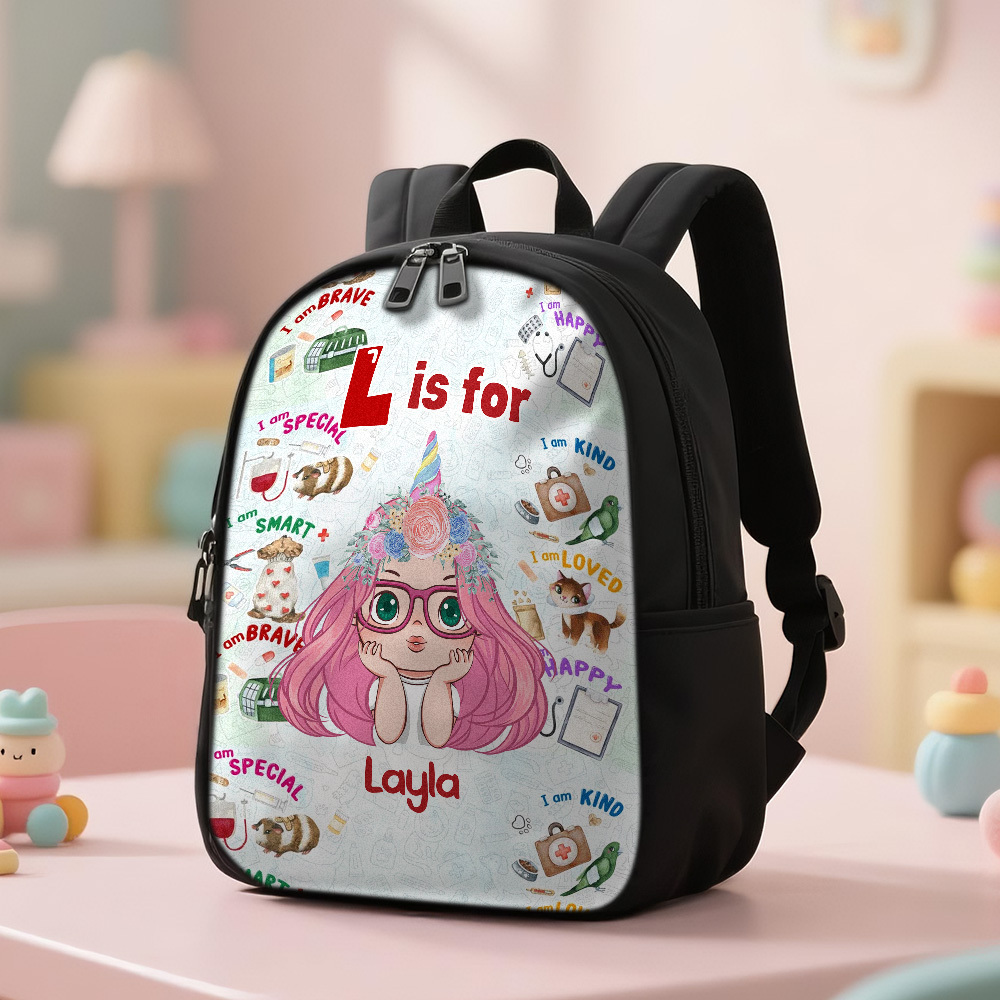 Personalized Backpack with Kid's Name DIY Cartoon Character School Bag 12inch Trendy Birthday Gift for Children, Toddlers & Preschool Boys and Girls - 