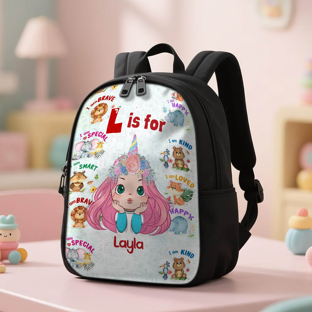Personalized Backpack with Kid's Name DIY Cartoon Character School Bag 12inch Trendy Birthday Gift for Children, Toddlers & Preschool Boys and Girls - 