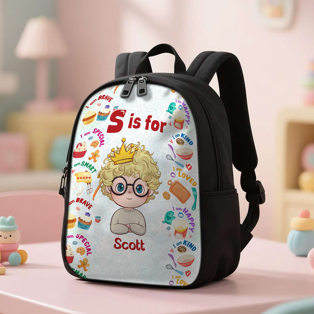 Personalized Backpack with Kid's Name DIY Cartoon Character School Bag 12inch Trendy Birthday Gift for Children, Toddlers & Preschool Boys and Girls - 