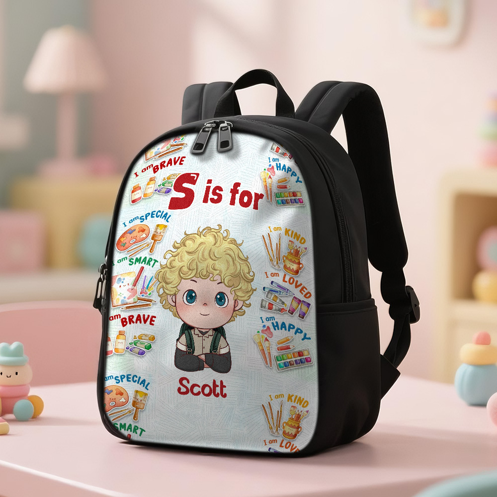 Personalized Backpack with Kid's Name DIY Cartoon Character School Bag 12inch Trendy Birthday Gift for Children, Toddlers & Preschool Boys and Girls - 