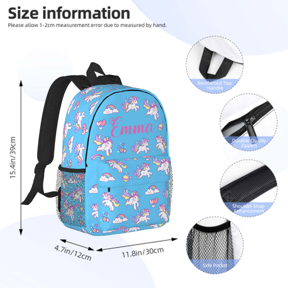 Custom Name Backpack Personalised Unicorn School Bag - 