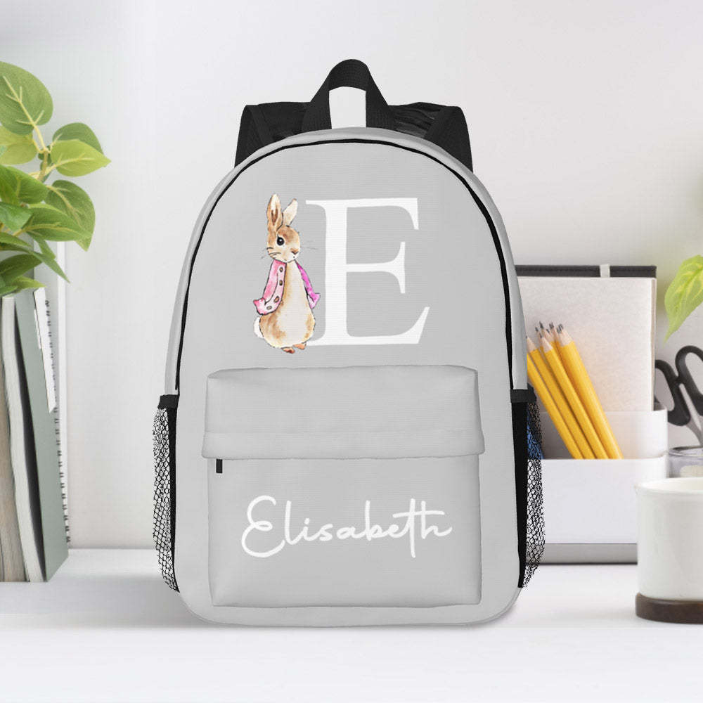 Custom Name Initial Backpack Personalised Rabbit Design School Bag for Kids - 