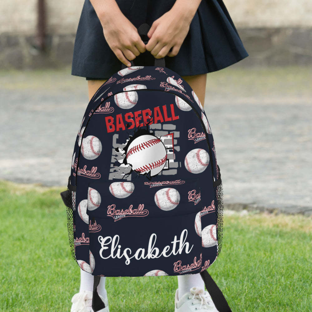 Custom Name Backpack Personalised Baseball School Bag for Kids - 