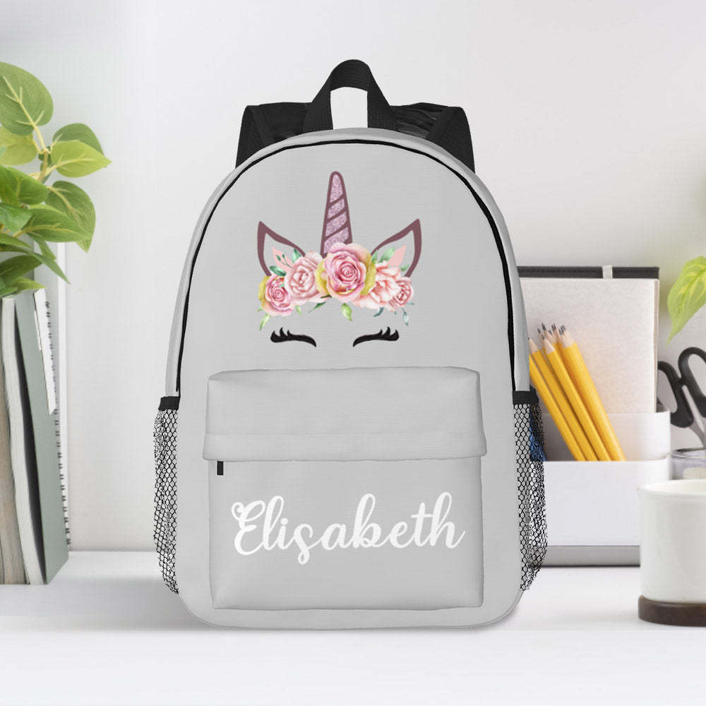 Custom Name Backpack Personalised Unicorn School Bag for Kids - 