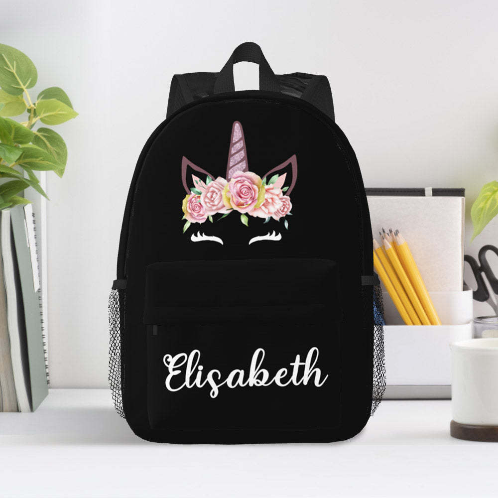 Custom Name Backpack Personalised Unicorn School Bag for Kids - 