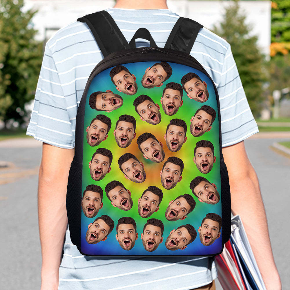 Custom Face Backpack Personalised Multicolor School Bag for Boys Girls - 