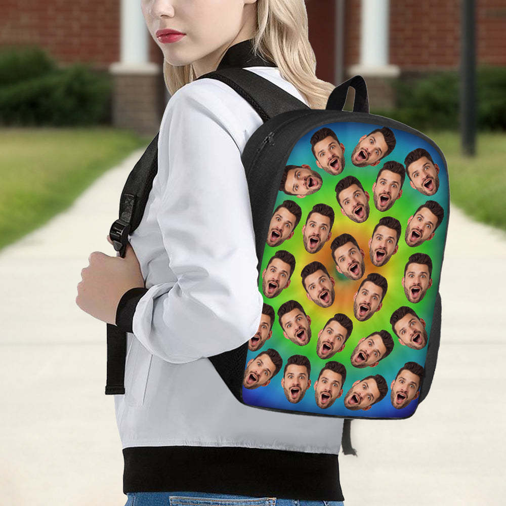 Custom Face Backpack Personalised Multicolor School Bag for Boys Girls - 