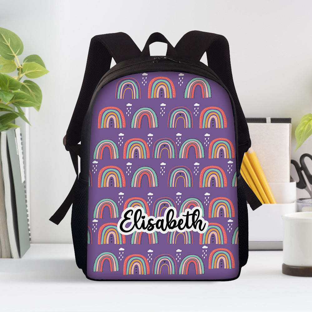 Custom Name Backpack Personalised Rainbow School Bag for Boys Girls -