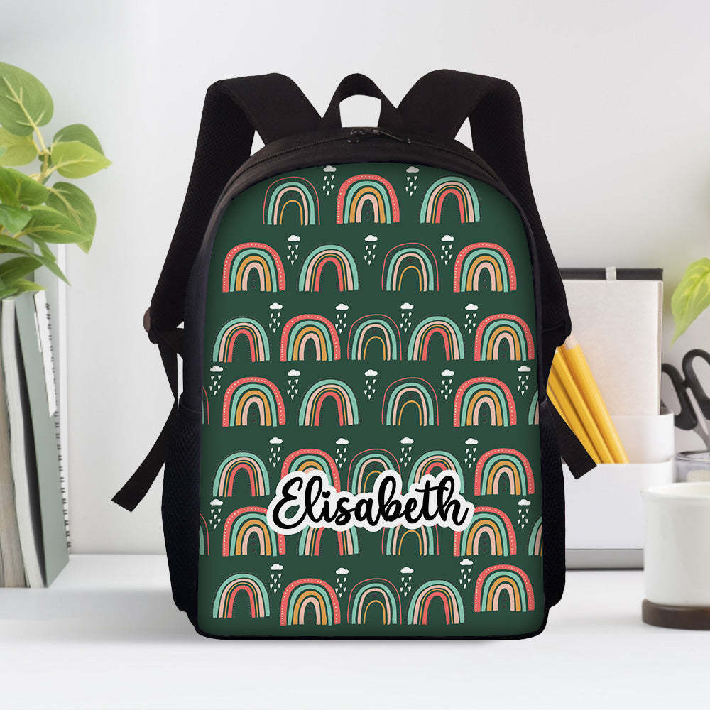 Custom Name Backpack Personalised Rainbow School Bag for Boys Girls -