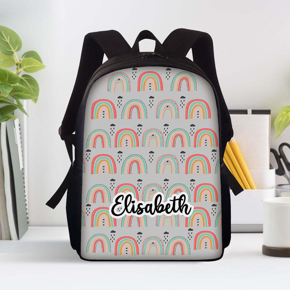 Custom Name Backpack Personalised Rainbow School Bag for Boys Girls -