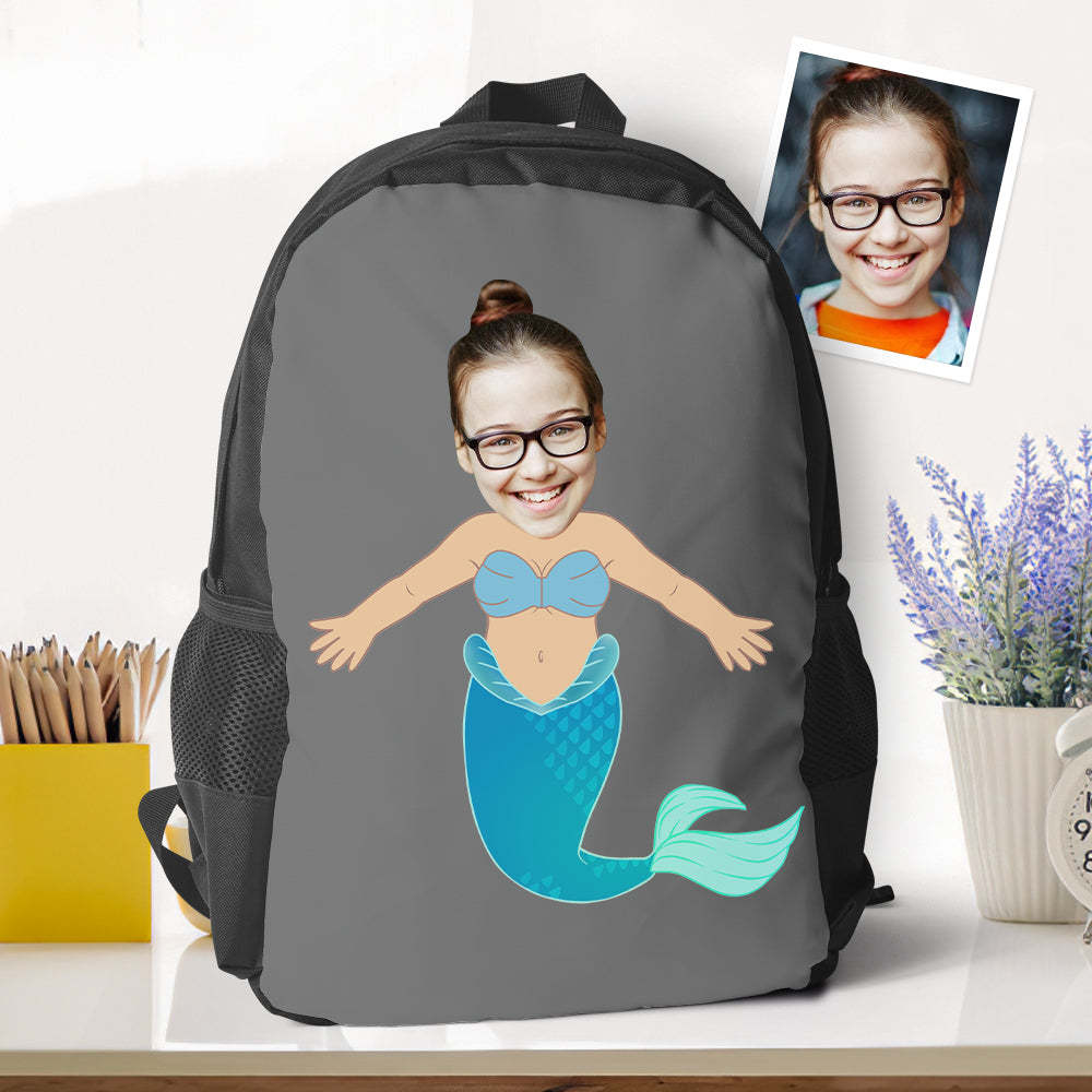 Personalized Blue Mermaid Photo Backpacks Minime Bookbags Back To School Gifts For Girls Gifts - 
