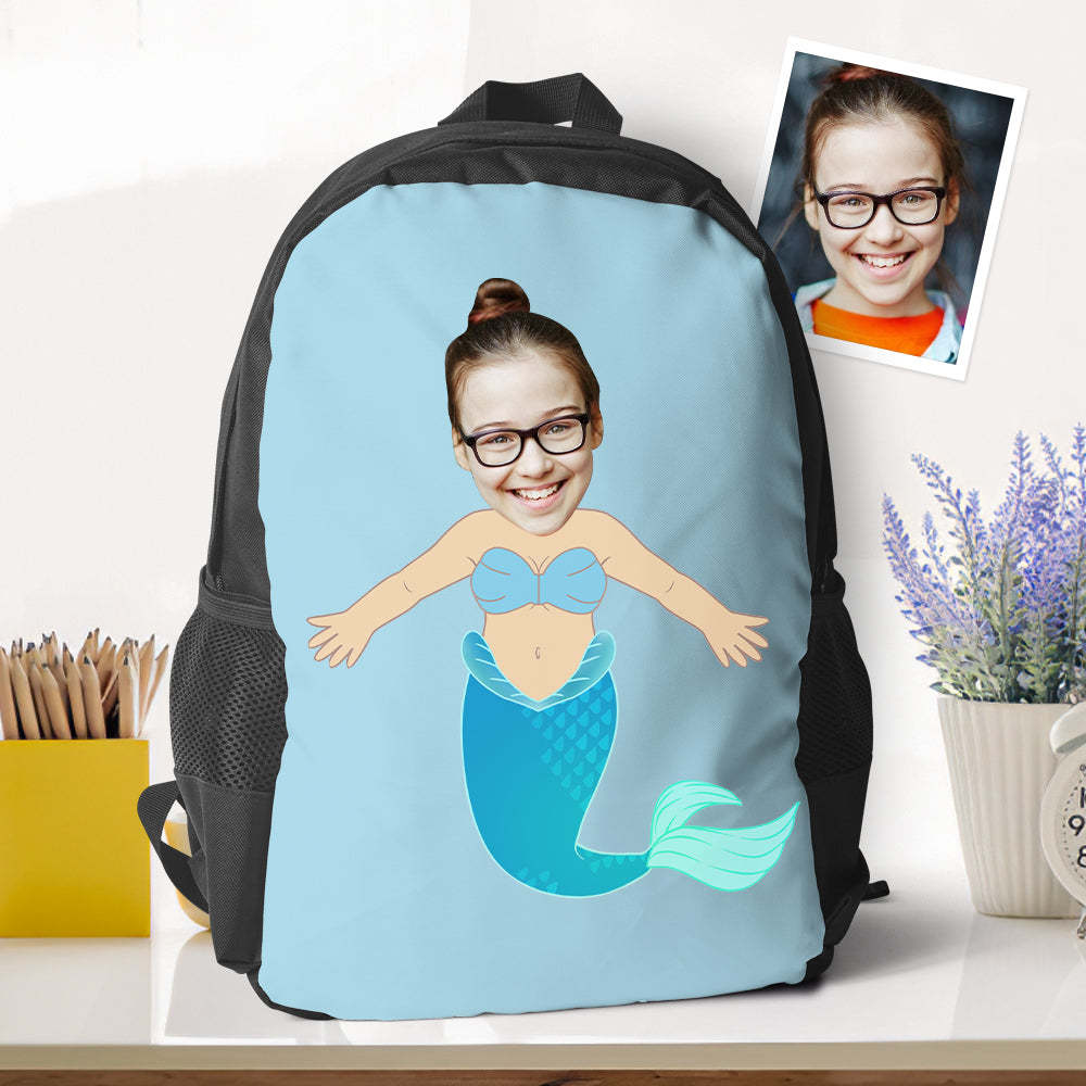 Personalized Blue Mermaid Photo Backpacks Minime Bookbags Back To School Gifts For Girls Gifts - 