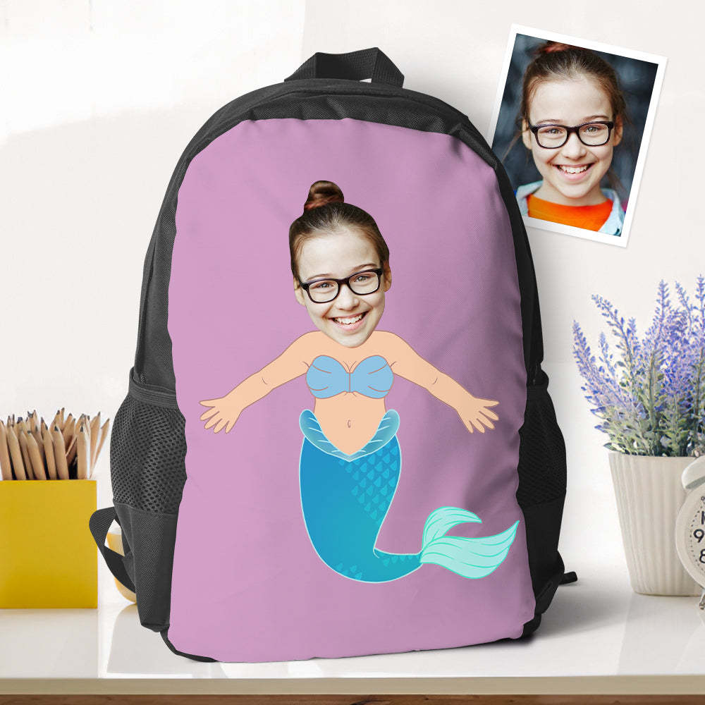 Personalized Blue Mermaid Photo Backpacks Minime Bookbags Back To School Gifts For Girls Gifts - 