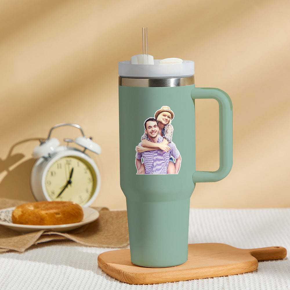 Personalized Photo Insulated Mug With Handle And Straw Stainless Steel Cup For Car Home - Myphotowallet