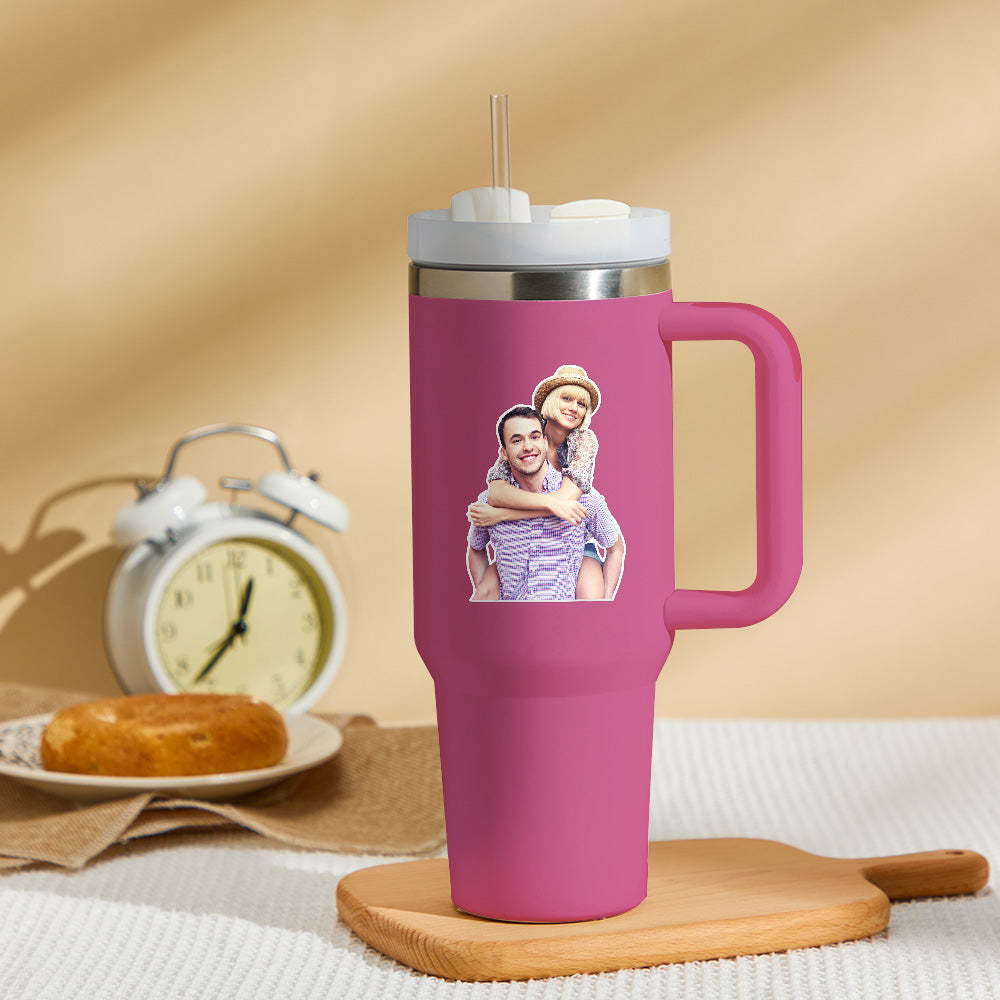 Personalized Photo Insulated Mug With Handle And Straw Stainless Steel Cup For Car Home - Myphotowallet