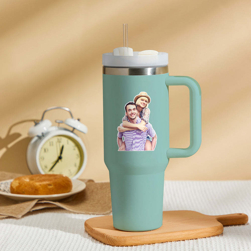 Personalized Photo Insulated Mug With Handle And Straw Stainless Steel Cup For Car Home - Myphotowallet