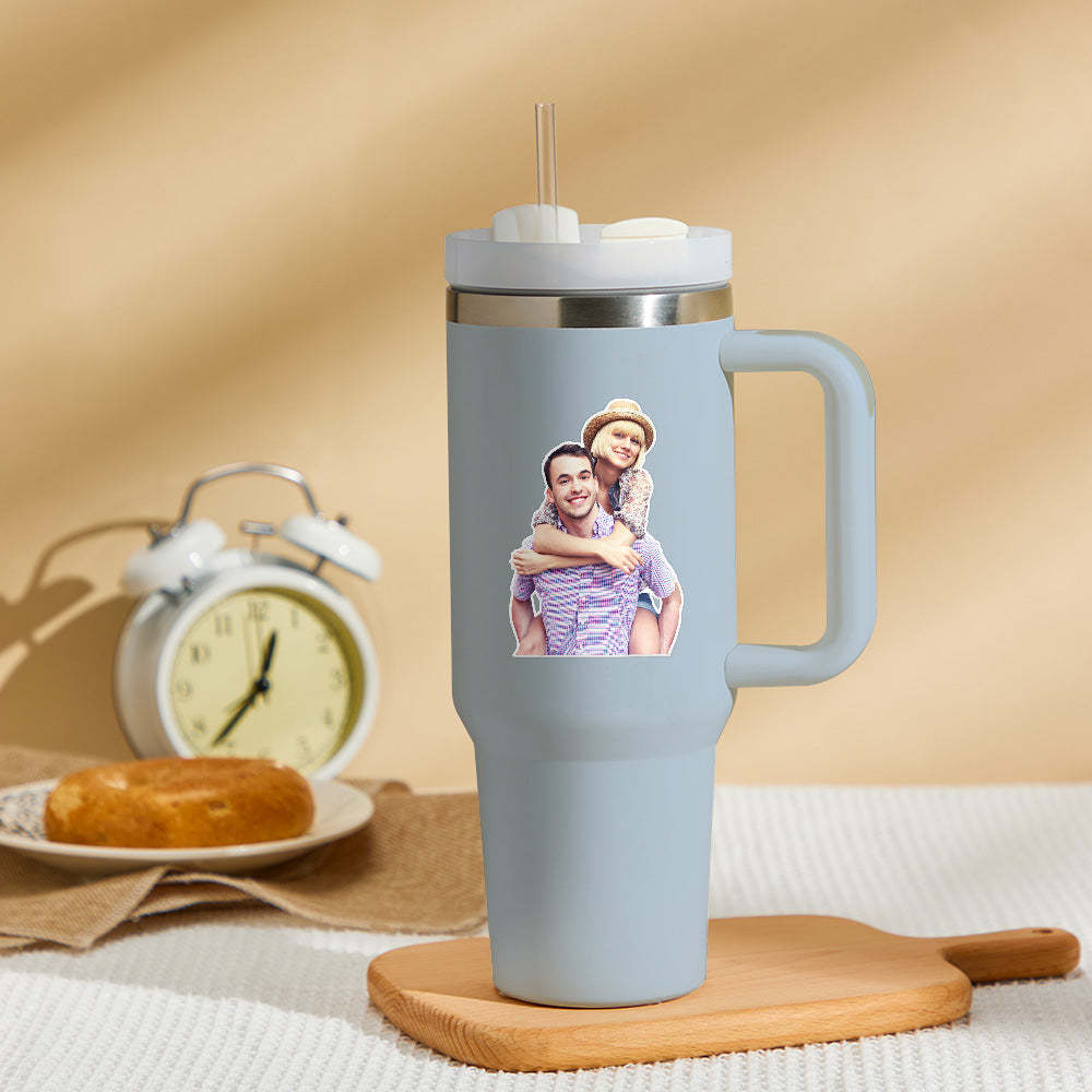 Personalized Photo Insulated Mug With Handle And Straw Stainless Steel Cup For Car Home - Myphotowallet