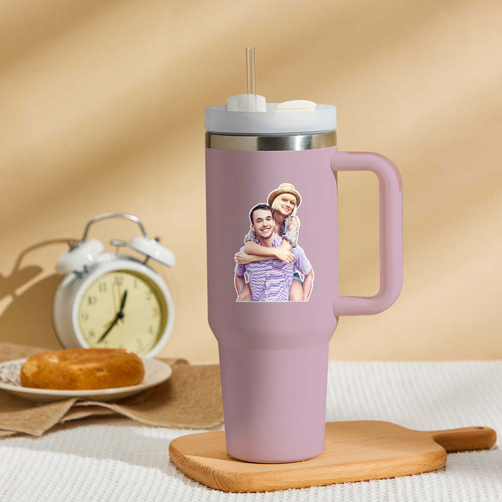 Personalized Photo Insulated Mug With Handle And Straw Stainless Steel Cup For Car Home - Myphotowallet