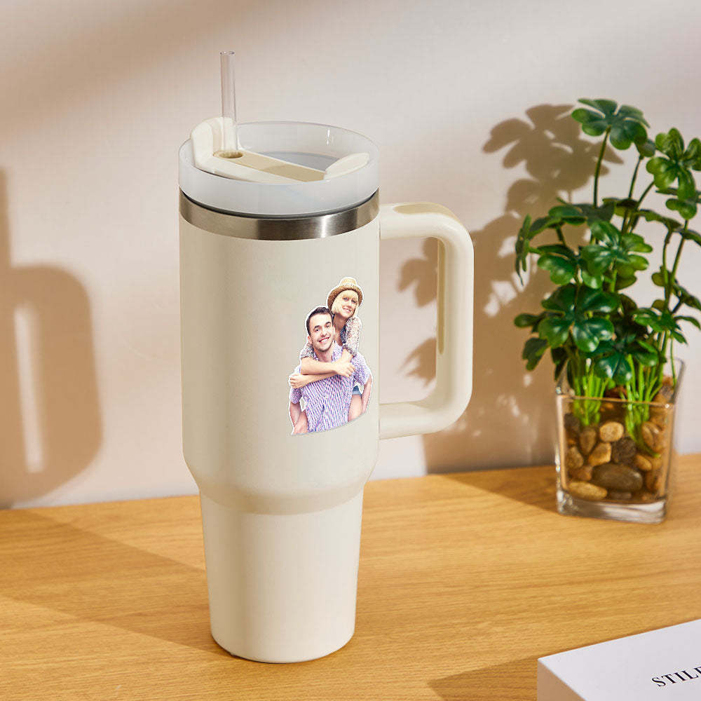 Personalized Photo Insulated Mug With Handle And Straw Stainless Steel Cup For Car Home - Myphotowallet