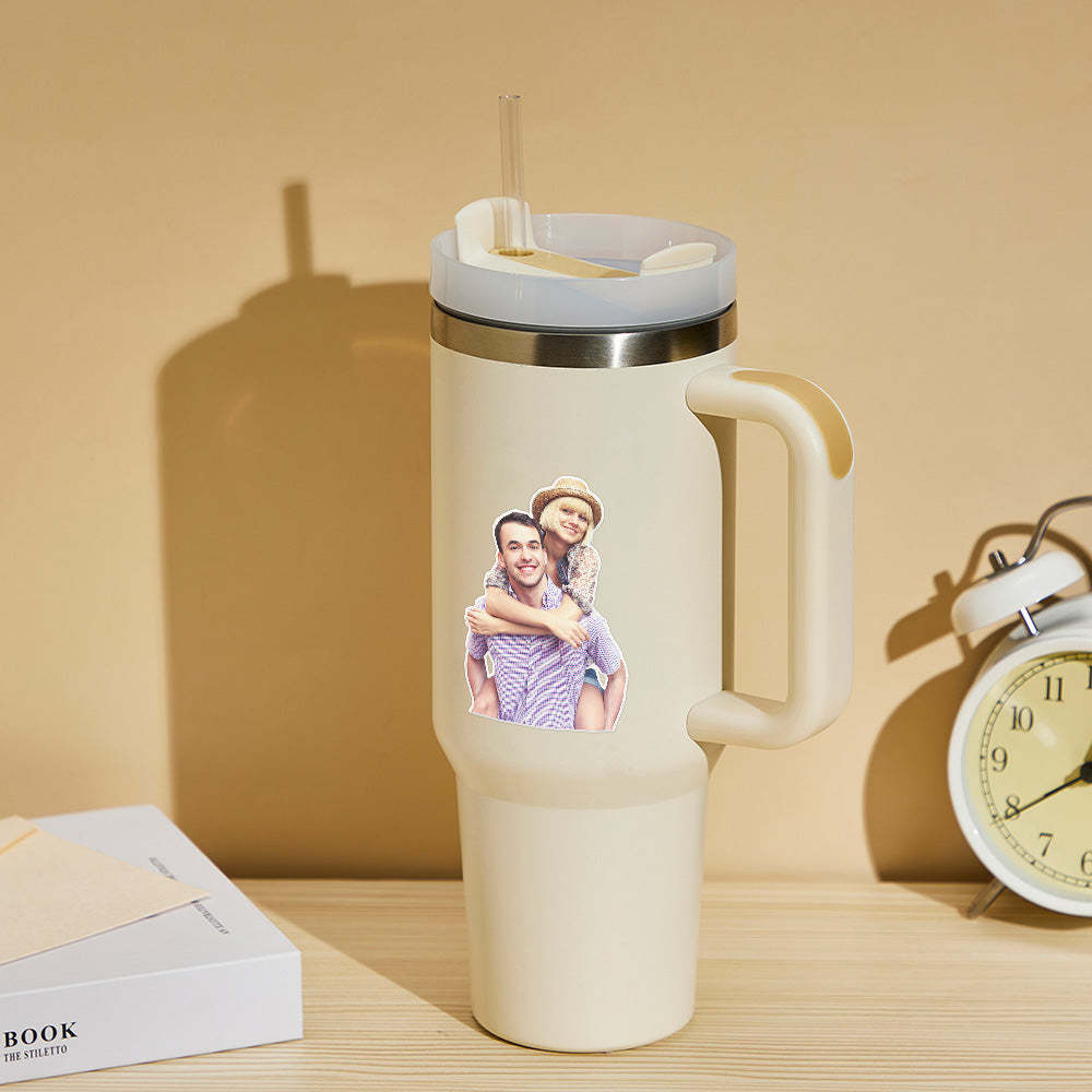 Personalized Photo Insulated Mug With Handle And Straw Stainless Steel Cup For Car Home - Myphotowallet