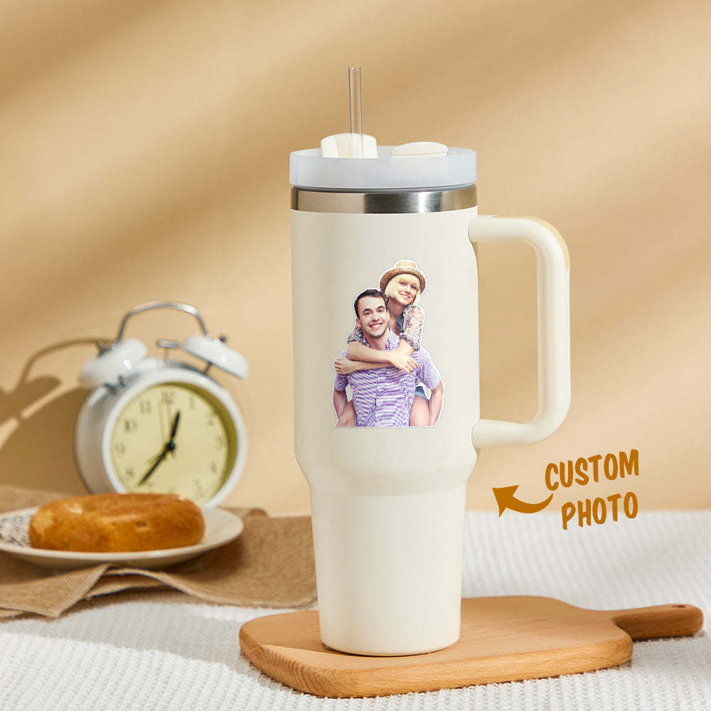Personalized Photo Insulated Mug With Handle And Straw Stainless Steel Cup For Car Home - Myphotowallet