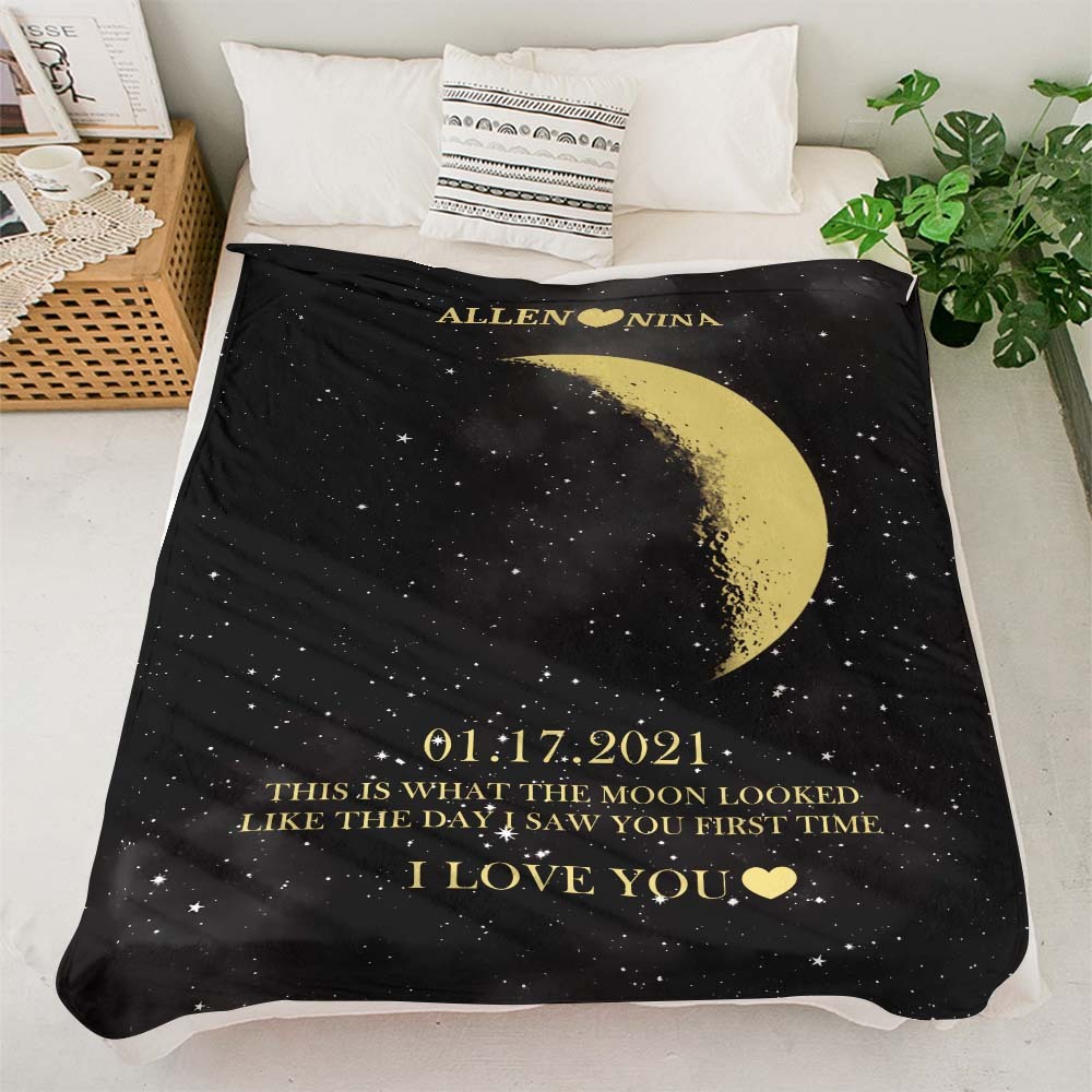 Custom Moon Phase Blanket Personalized Names Multistyle Background Blanket Birthday Gift - Myphotowallet