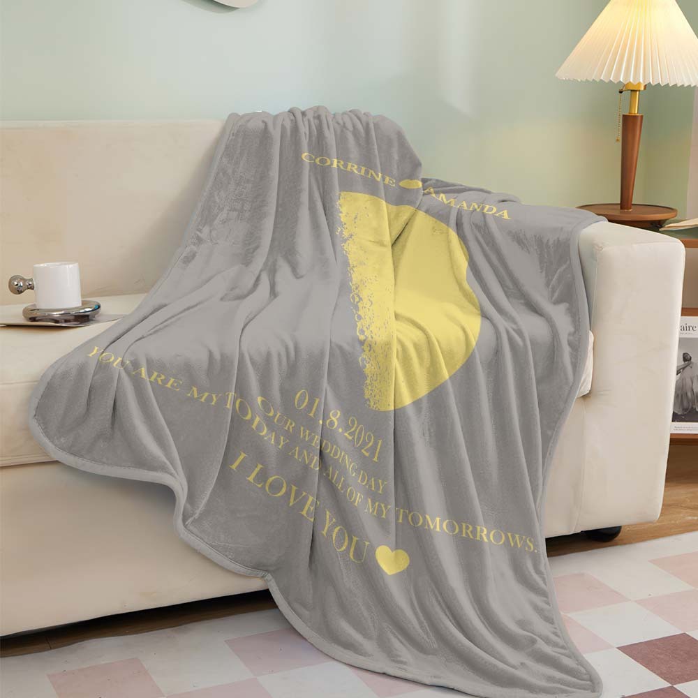 Custom Moon Phase Blanket Personalized Names Multistyle Background Blanket Birthday Gift - Myphotowallet