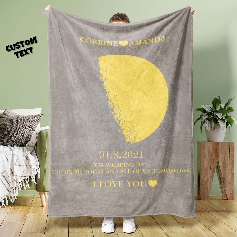 Custom Moon Phase Blanket Personalized Names Multistyle Background Blanket Birthday Gift - Myphotowallet
