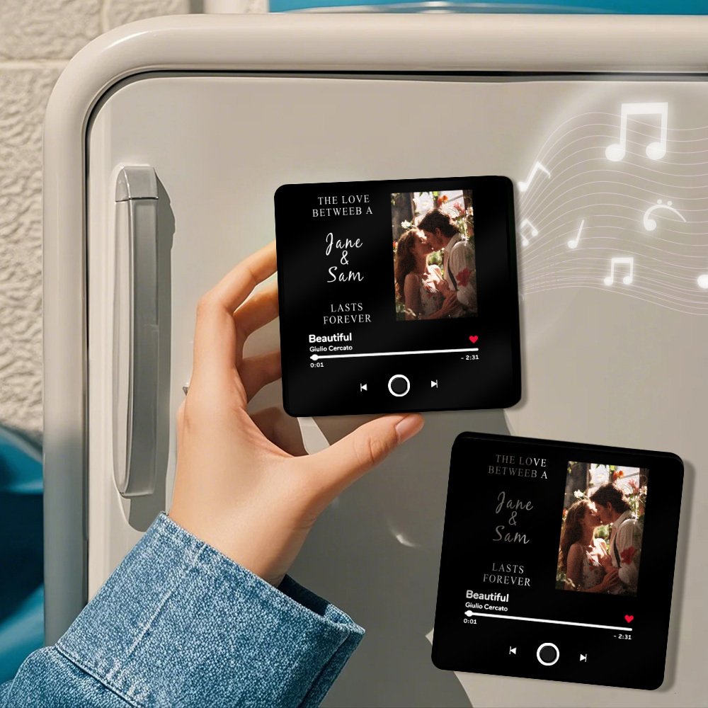 Engraving Text Music Fridge Magnet Personalized Photo Fridge Magnet Can Play Songs Gifts for Her 3.0 Version with Frame - 