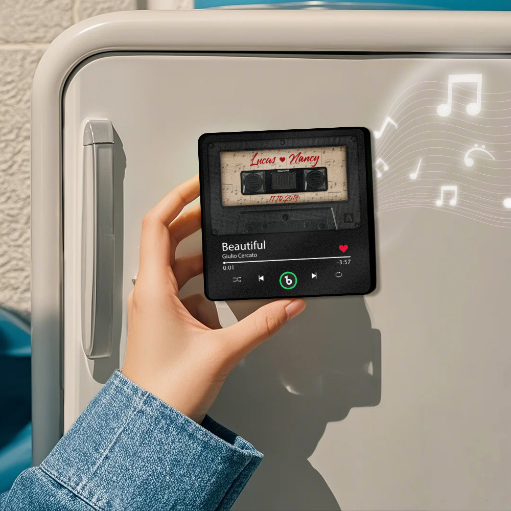 Custom Music Fridge Magnet Retro Black Cassette Tape Music Fridge Magnet New 4.0 Upgrade Music Wall Photo Sticker Music Movement That Can Be Played Gift for Couple - 