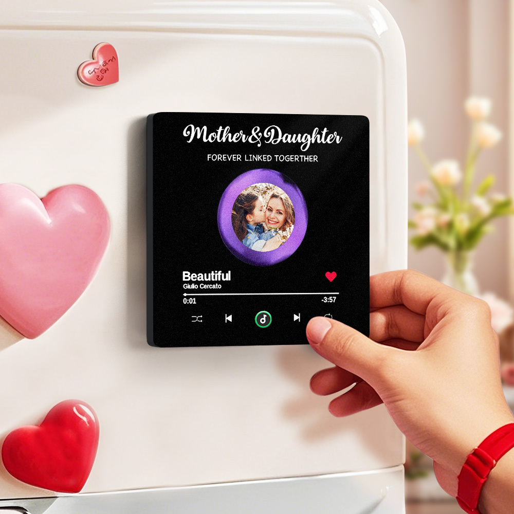 Custom Photo Mother And Daughter Forever Linked Together Family Personalized Custom Music Fridge Magnet That Can Play Songs Mother's Day Gift
