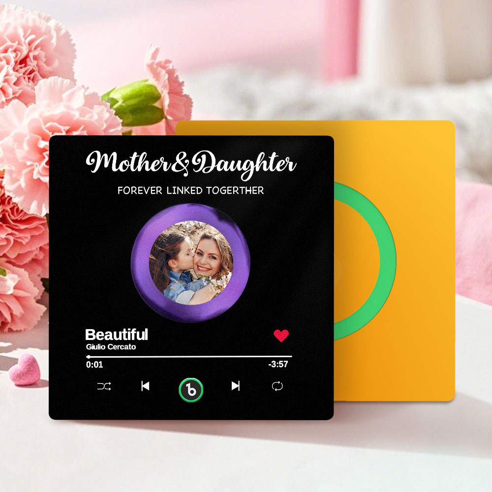 Custom Photo Mother And Daughter Forever Linked Together Family Personalized Custom Music Fridge Magnet That Can Play Songs Mother's Day Gift