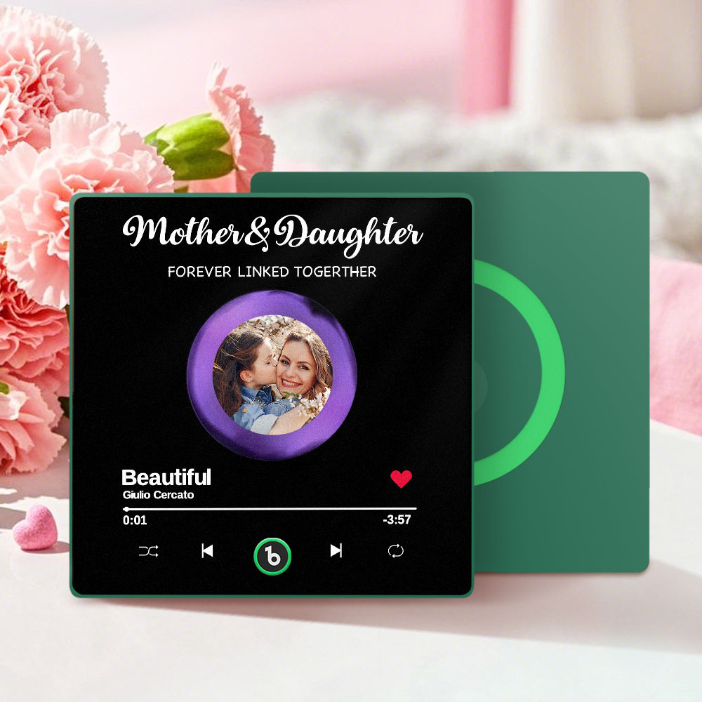 Custom Photo Mother And Daughter Forever Linked Together Family Personalized Custom Music Fridge Magnet That Can Play Songs Mother's Day Gift