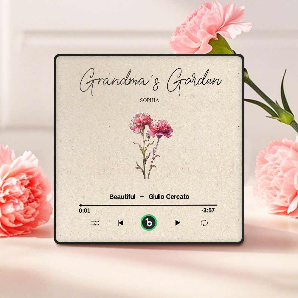 Grandma's Garden Retro Birth Flower Bouquet Personalized Music Fridge Magnet, Gift for Grandma, Mom