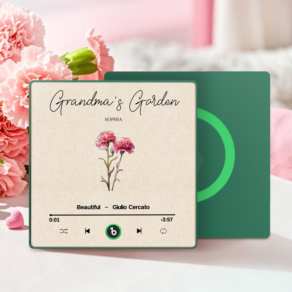 Grandma's Garden Retro Birth Flower Bouquet Personalized Music Fridge Magnet, Gift for Grandma, Mom