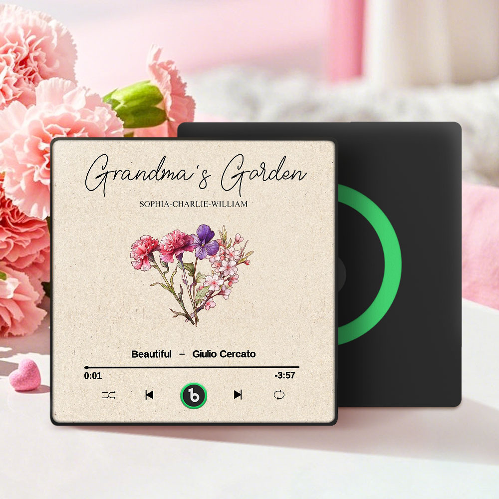 Grandma's Garden Retro Birth Flower Bouquet Personalized Music Fridge Magnet, Gift for Grandma, Mom