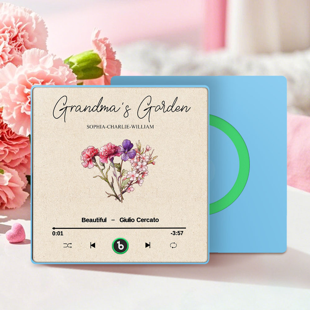 Grandma's Garden Retro Birth Flower Bouquet Personalized Music Fridge Magnet, Gift for Grandma, Mom
