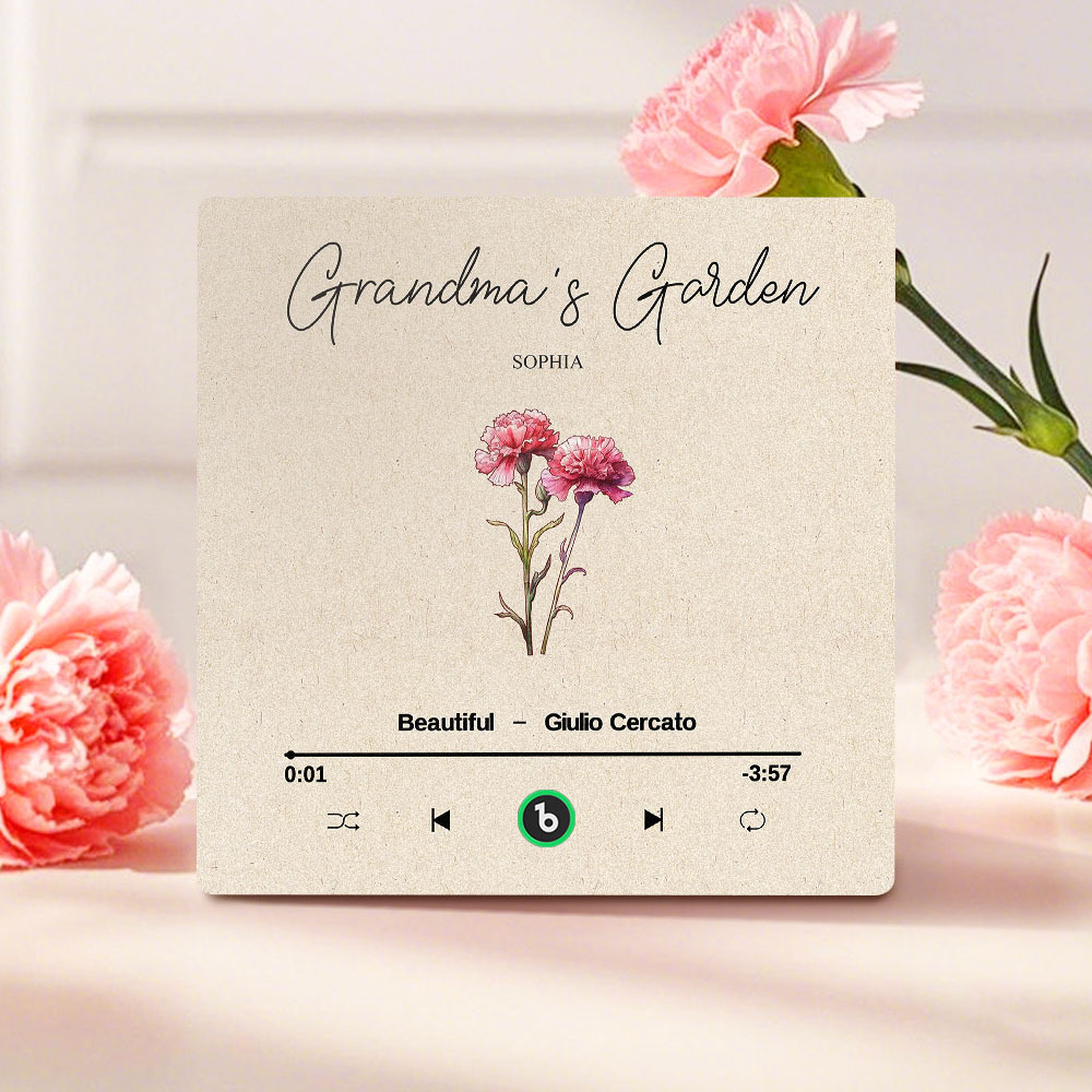 Grandma's Garden Retro Birth Flower Bouquet Personalized Music Fridge Magnet, Gift for Grandma, Mom