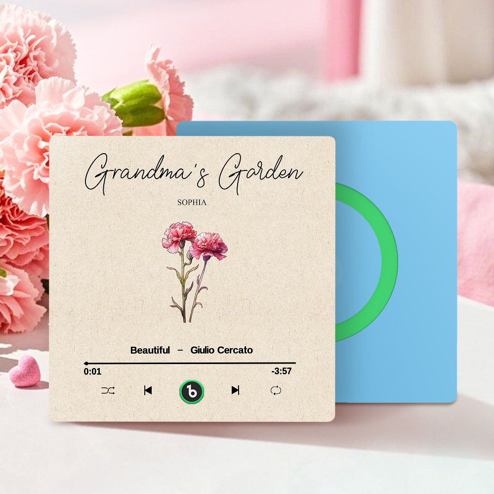 Grandma's Garden Retro Birth Flower Bouquet Personalized Music Fridge Magnet, Gift for Grandma, Mom