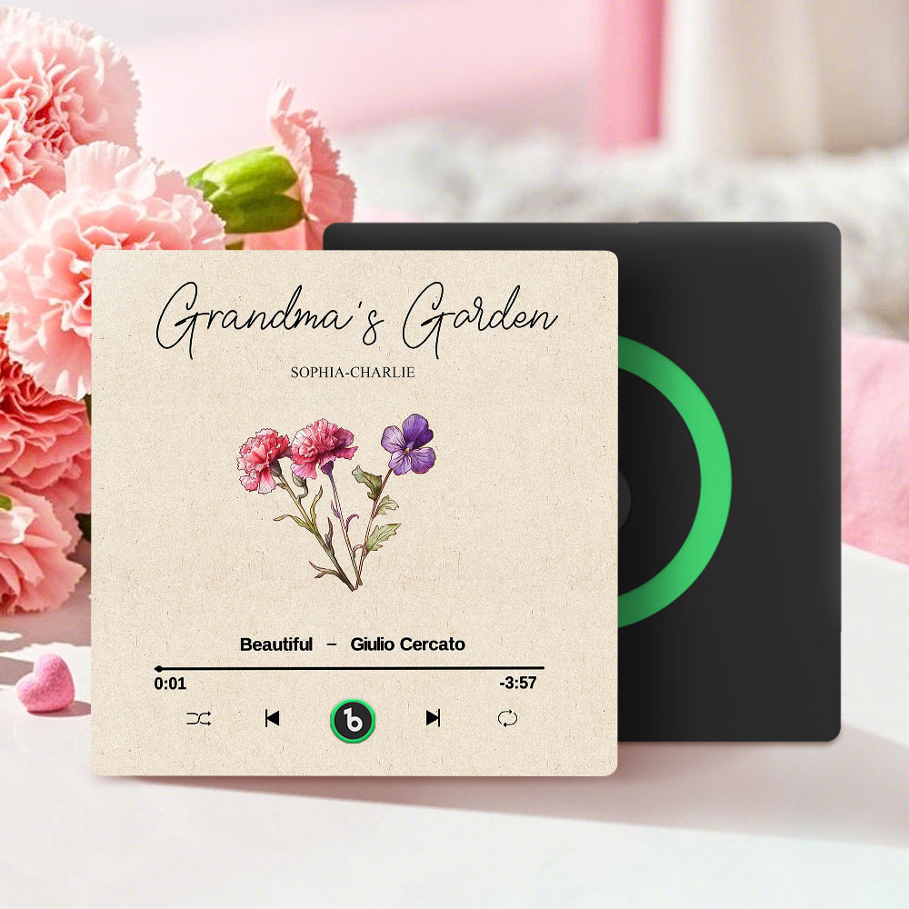 Grandma's Garden Retro Birth Flower Bouquet Personalized Music Fridge Magnet, Gift for Grandma, Mom