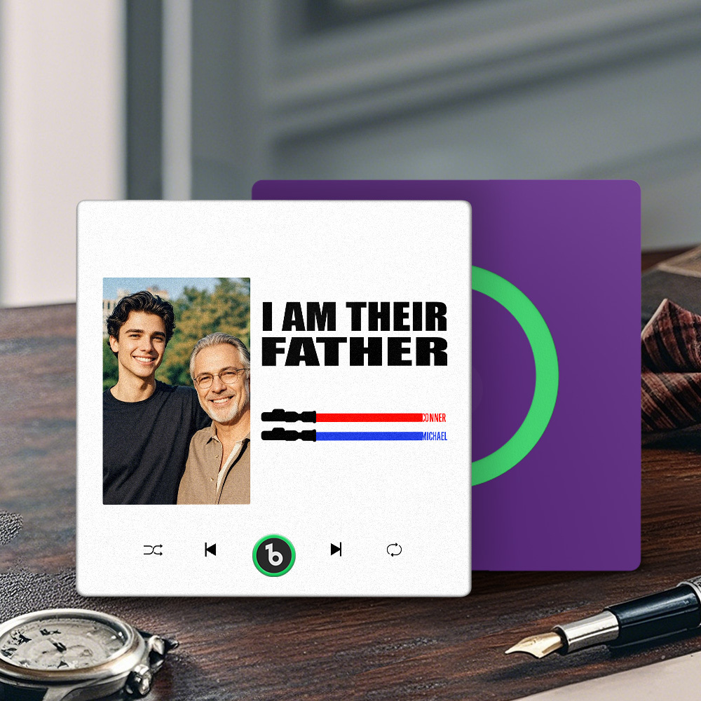 Custom Music Fridge Magnet New 4.0 Upgrade Colorful Frame Light Saber I Am Their Father Personalized Photo Album Fridge Magnet Music Father's Day Gifts - 