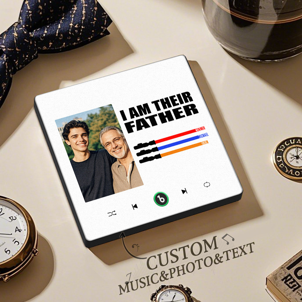 Custom Music Fridge Magnet New 4.0 Upgrade Colorful Frame Light Saber I Am Their Father Personalized Photo Album Fridge Magnet Music Father's Day Gifts - 