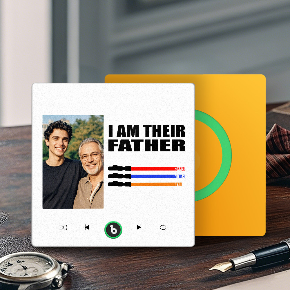 Custom Music Fridge Magnet New 4.0 Upgrade Colorful Frame Light Saber I Am Their Father Personalized Photo Album Fridge Magnet Music Father's Day Gifts - 
